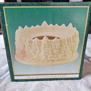 World Bazaars Pillar Candle Holder Off White Christmas Snow Trees Winter Classic